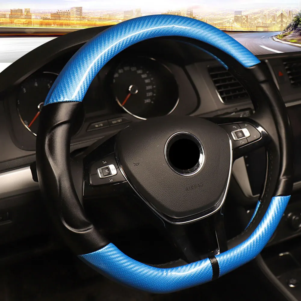 Blue Удобная ручка рулевого колеса автомобиля 38 см 1 шт. Водонепроницаемый 3D чехлы на руль Универсальный D Тип протектор рулевого колеса - Название цвета: Blue