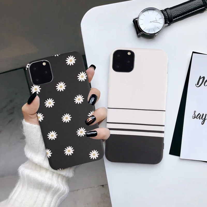 

JAMULAR Flower Geometric Lines Phone Case For iPhone XS MAX X 11 Pro XR 7 8 6 6s Plus Black White Soft Silicone Back Cover Coque