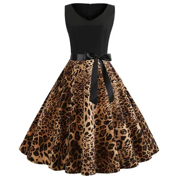 

Sexy Party Leopard Print Sleeveless Summer Dress Women Casual Chic Midi Dresses 50s 60s Vintage Rockabilly Dress Robe Plus Size