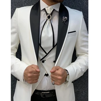 

White Three Pieces Wedding Tuxedos for Men Custom Made Groom Men's Suits Formal Business Prom Blazers Jacket+Pants+Vest