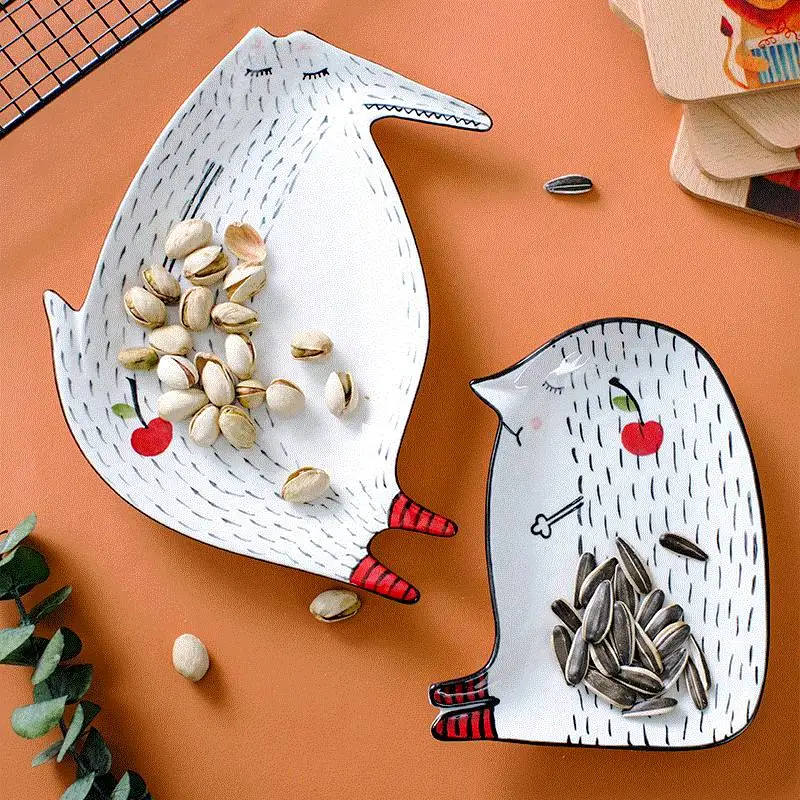 Creative Animal Ceramic Plate Cartoon Cute Plate Set Children's Breakfast Bowl Home Dessert Fruit Snack Kitchen Tableware