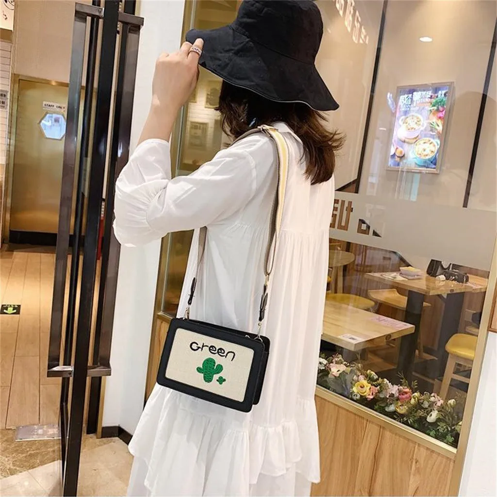 New Elegant Shoulder Bag Women Wild Simple Messenger Bag For Girls Women Beach Color Matching Woven Burlap Square Bag K813