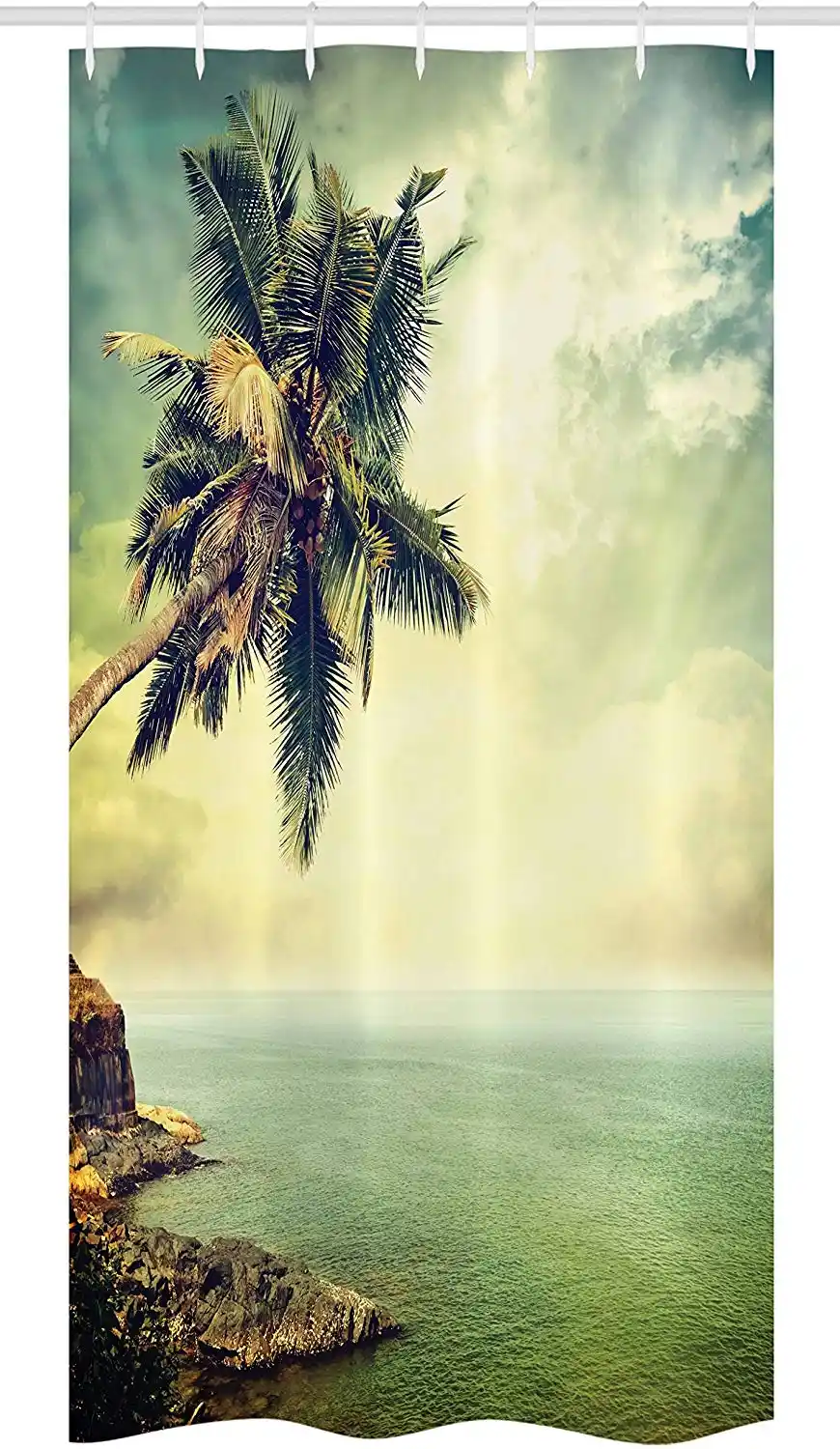 Hawaiian Stall Shower Curtain Palm Tree Rocky Shore Caribbean Mist Traveling Resort Scenic Fabric Bathroom Decor Set With Hooks Shower Curtains Aliexpress