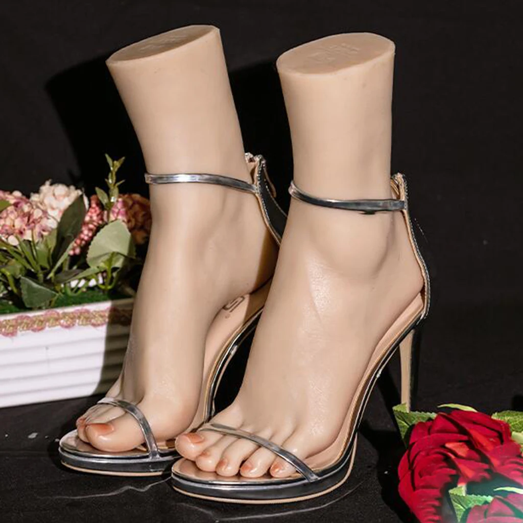 Practice Lifelike Fake Foot Flexible Movable Soft Silicone Realistic Foot for Shoes Sandals Socks Ankle Chain Display Model