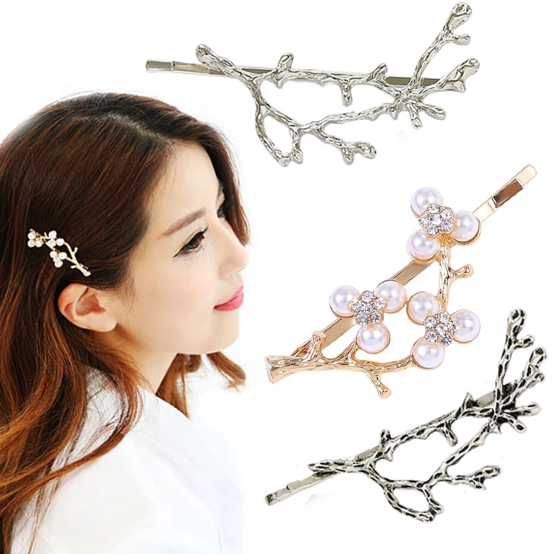 

Vintage Gold Silver Tree Hair Clips Girls Alloy Pearl Hairpins Fashion Hairgrips Lady Elegance Metal Hair Accessories For Women