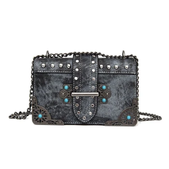 

European Fashion Female Square Bag 2020 Quality PU Leather Women's Designer Handbag Rivet Lock Chain Shoulder Messenger Luxury