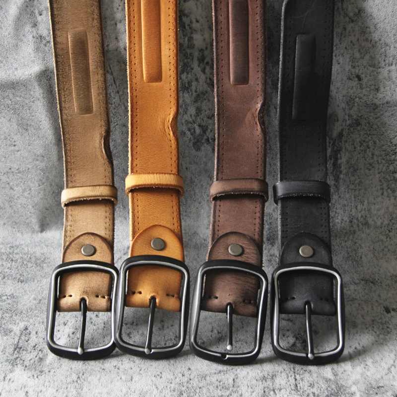 Luxury Men's Top Cowhide Belt Alloy Pin Buckle Casual Cummerbund Fashion Youth Retro Wild Denim High Quality Belt 3.8cm Khaki