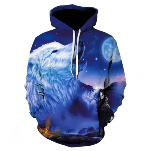 Men's 3D Printed Wolf Hoodie - Full Zip Pullover Sweatshirt With Moon Fox Galaxy Design, Sizes XS-5XL - View #2