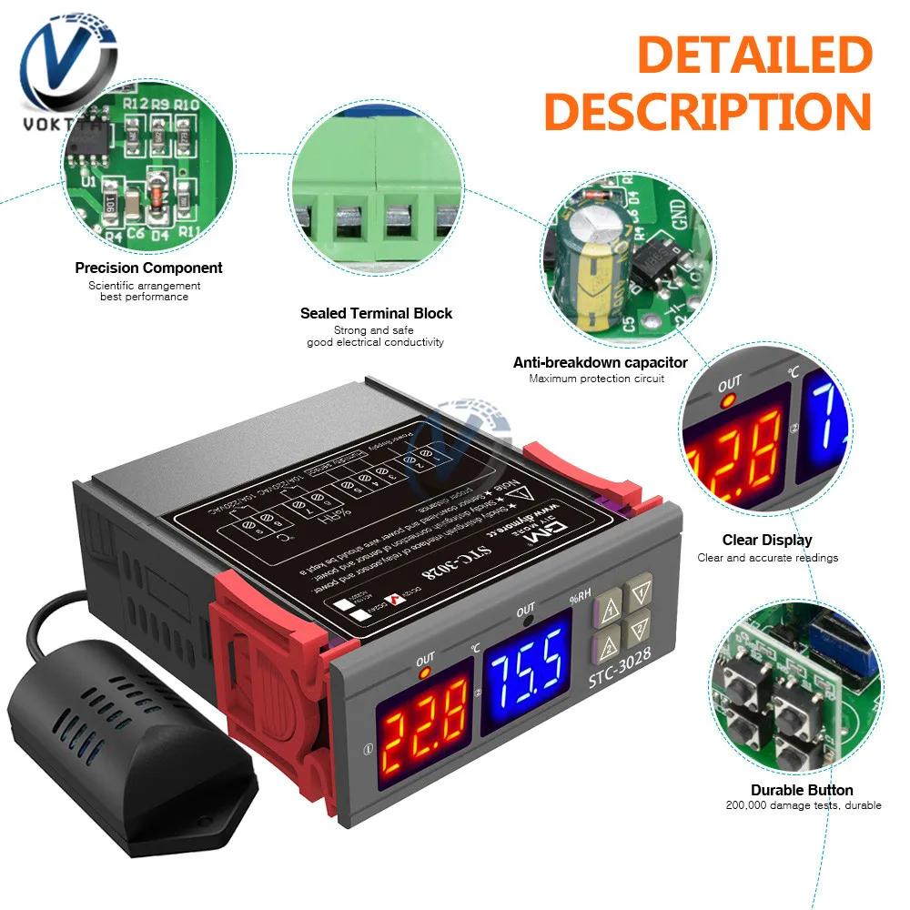 STC 3018 3028 3008 12 V 24 110 220 Цифровой Температура контроллер двойной Дисплей зонд