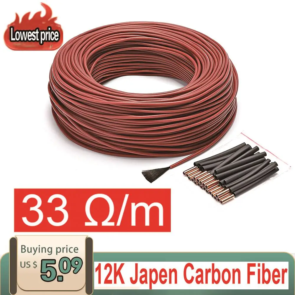 10M Infrared Heating Floor Heating Cable System Of 3mm Silica Gel Carbon Fiber Wire Used In 220v Voltage 150w 12K 33ohm / M