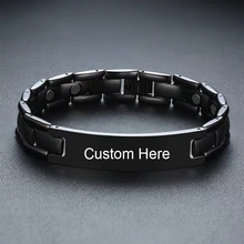 Стильные мужские Заказные Выгравированные таблички, информация о дате, черные титановые браслеты, магнитный терапевтический браслет, Подарки для него