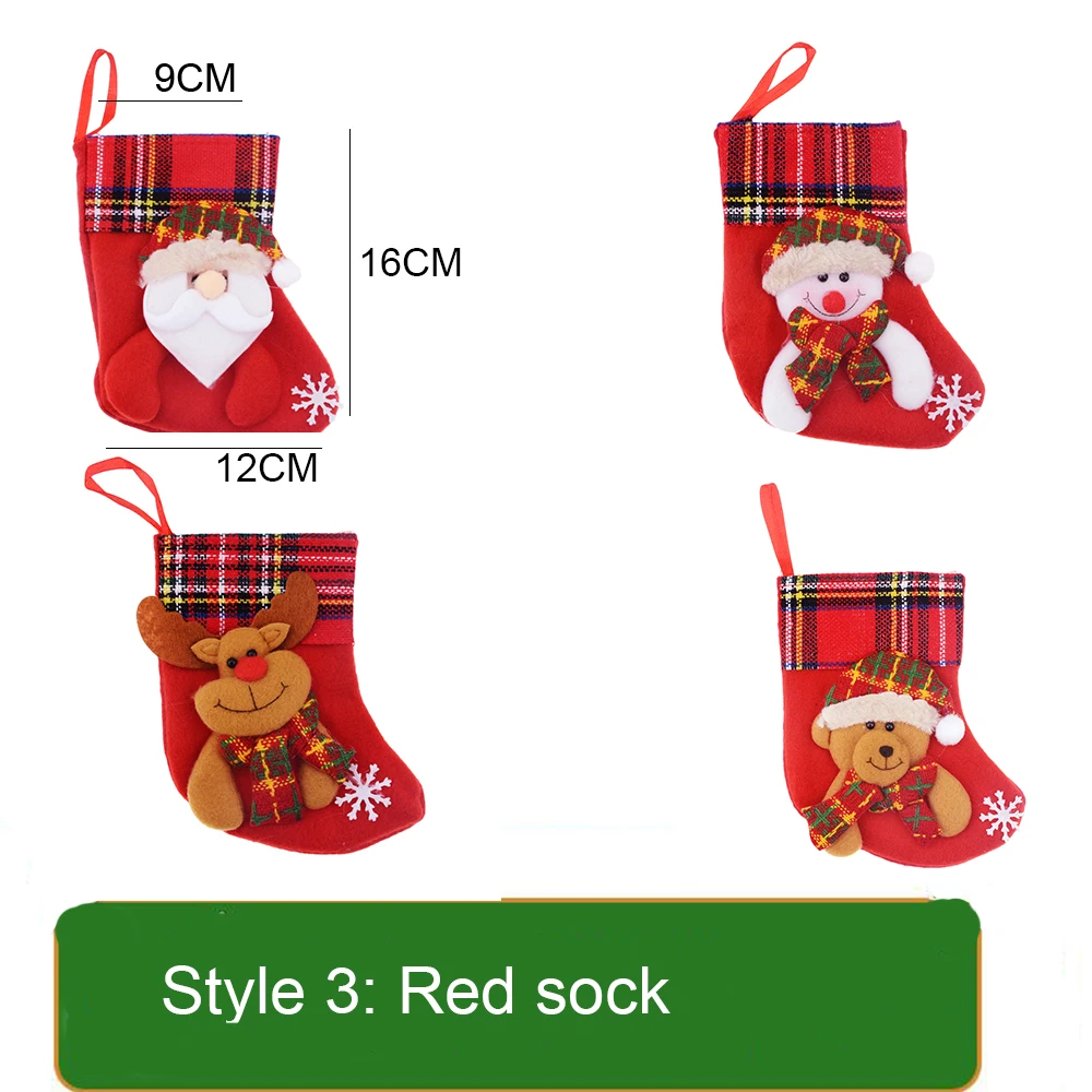 1PCS Christmas Stockings Hanging Christmas Tree Decoration Ornaments New Year Candy Bag Gifts Socks Stocking Xmas Ornament