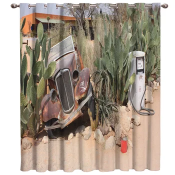 

Cactus Car House Old Stone Hay King Tree Window Curtains Living Room Curtain Rod Kitchen Drapes Fabric Indoor Home Decoration