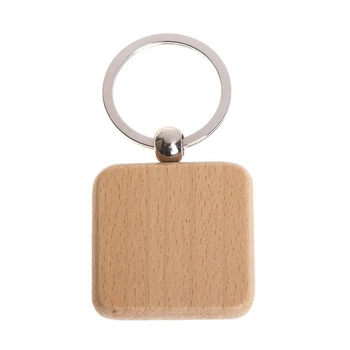 

60Pcs Blank Square Wooden Keychain DIY Key Tag Gift
