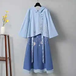 Robe traditionnelle chinoise brodée pour femmes, grande taille, rétro, col en v, ample, avec jupe en coton, nouvelle collection printemps 2021 