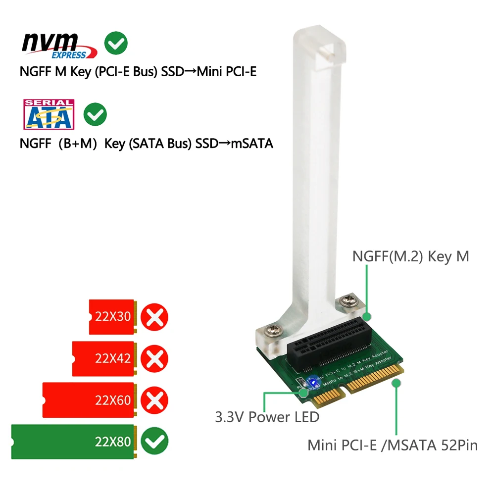 Адаптер M2 SSD M Key M.2 PCI E NVME для мини карты или B + NGFF SATA Bus в карточка mSATA конвертер
