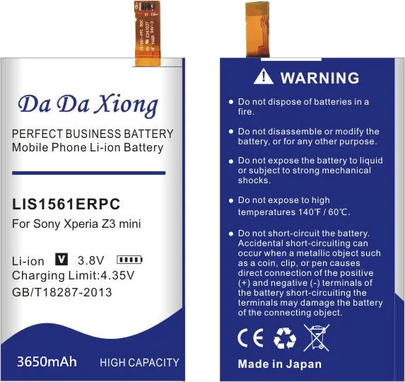 Da Xiong 3650mAh LIS1561ERPC литий-ионный аккумулятор для телефона sony Ericsson Xperia Z3 mini Compact M55W D5833 SO-02G