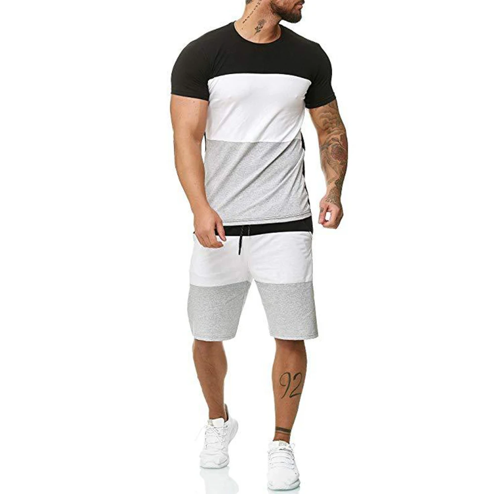 

Casual Male Tracksuit Clothing 2 Pieces Sets Summer Men Sets Cotton Short Sleeve T Shirt + Shorts Jogger Set Sporting Suits