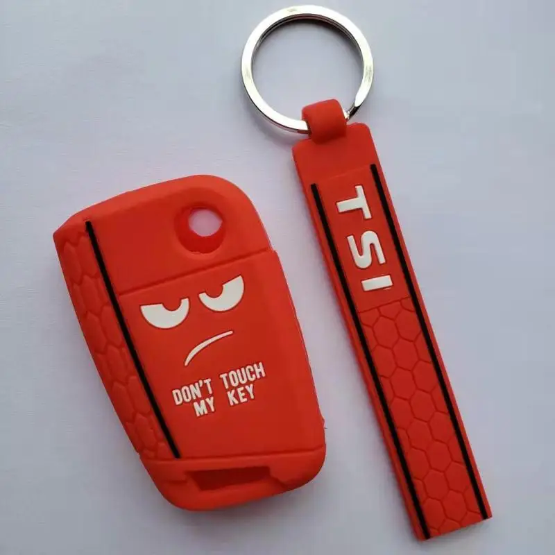 Силиконовый чехол-брелок с Сотами для VOLKSWAGEN Golf7 Polo MK7 GTI R Skoda Octavia Combi A7 SEAT Leon Ibiza CUPTRA 3 кнопки дистанционного управления - Название цвета: red with TSI Chain