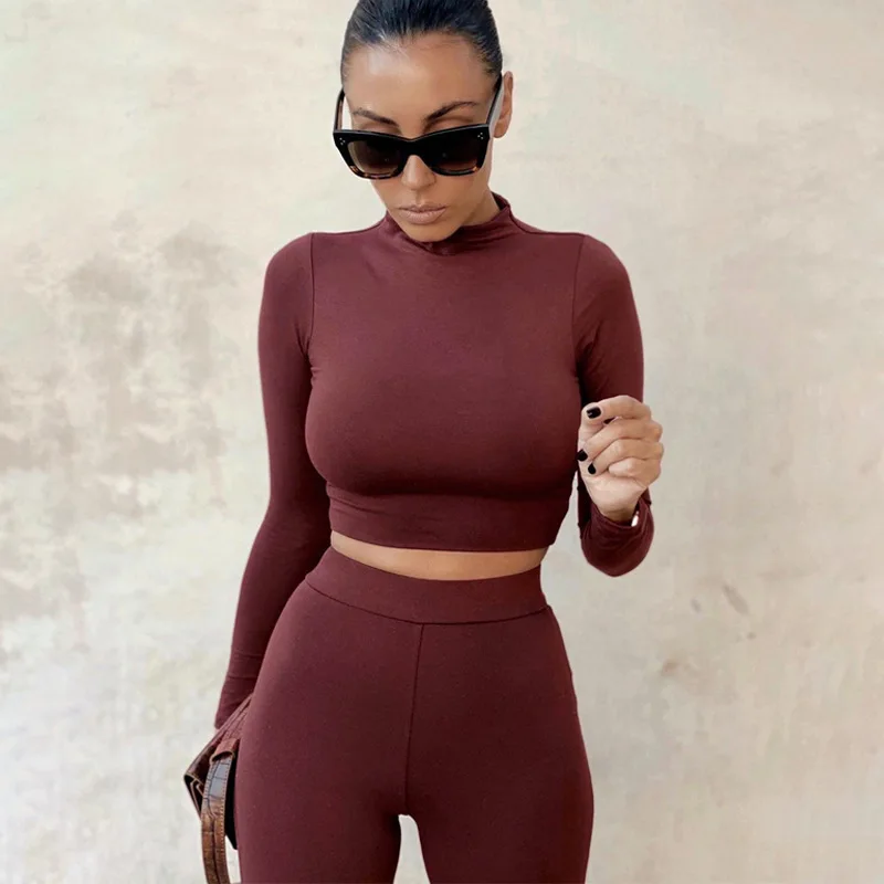 skirt suit set Winter Women Sport Fitness 2 Two Piece Set Outfits Long Sleeve Crop Tops Tshirt Leggings Pants Set Bodycon Tracksuits Women's plus size pant suits for weddings