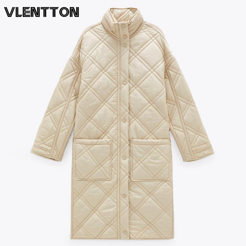 

New Winter Women's Warm Oversize Long Parkas Coat Vintage Plaid Loose Jacket Outwear Female Chic Pockets Casual Overcoats Ladies