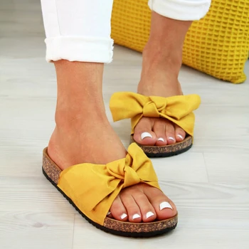 

2020 Bow Slippers Women Summer Sandals Slipper Indoor Outdoor Linen -flops Beach Shoes Female Fashion Shoes
