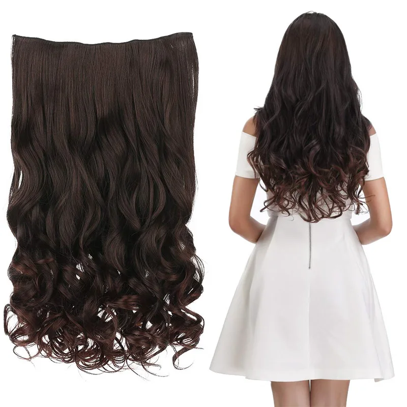24" 26'' 1-Pack Curly Wave/straight Blonde Mixed Hair Color Clips In on Synthetic Hair Extensions Hairpieces for Women 5 Clips