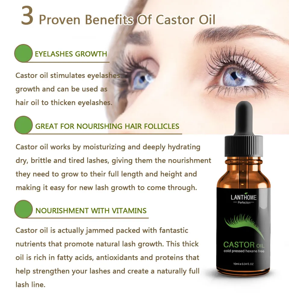 Natural Castor Oil Eyelash /Eyebrow Growth Serum Fast Growth Liquid Eyelash Enhancer Makeup Eyebrows Longer Thick Essential Oil