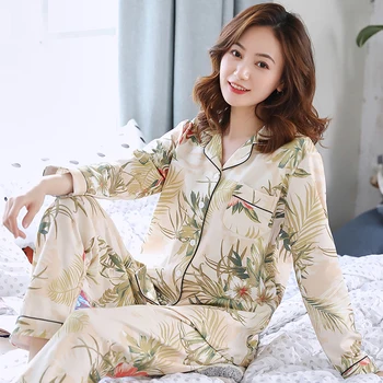 

Autumn Soft 100% Cotton Pajamas for Women Print PJ Long Sleeves Pijama Suit Winter Plus Size Sleepwear Set Ladies Pyjamas