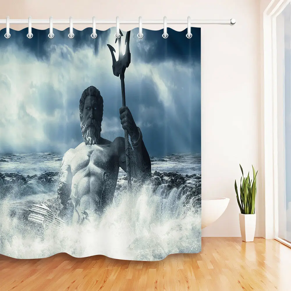 

Sea God Poseidon с тройной душевой занавеской, подкладка для ванной из полиэстера