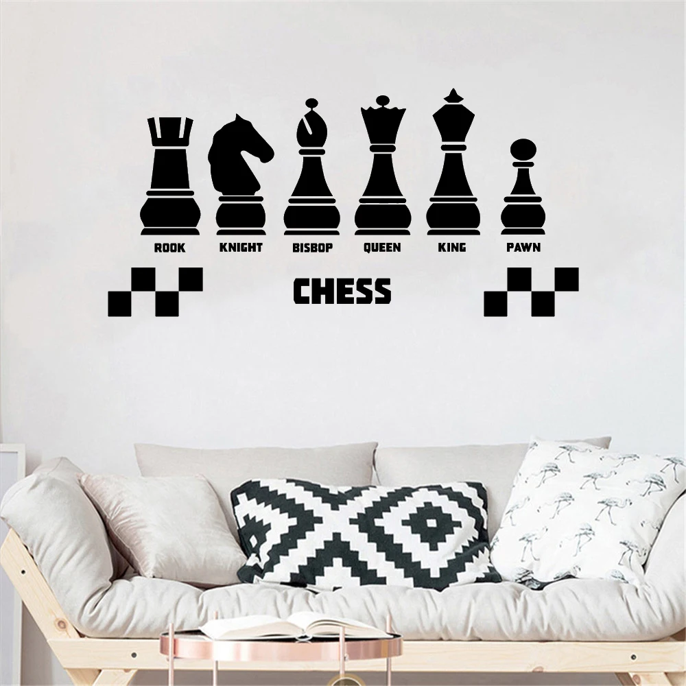 Decalque de parede de jogo de xadrez, estratégia, negócios, escritório,  decoração, criativos, janela, porta, adesivos de vinil, papel de parede q911
