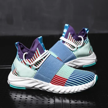 

New Colorful Men Sock Sneakers Fly Weave Breathable Spring Running Shoe Outdoor Flat Walking Shoes Zapatillas Deportivas Hombre
