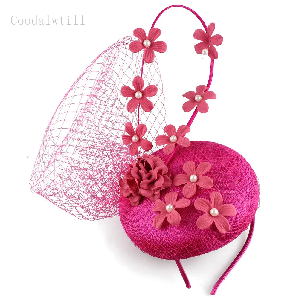 

4 Layer Sinamay Nice Wedding Headpiece Mesh Bride Fedora Cap Handmade Women Occasion Net Fascinators Hat Flower Millinery Cap