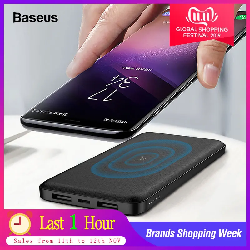 Billig Baseus 10000mAh Qi Drahtlose Ladegerät Power Bank Externe Batterie Drahtlose Aufladen Power Für iPhone11 X Samsung huawei Xiaomi