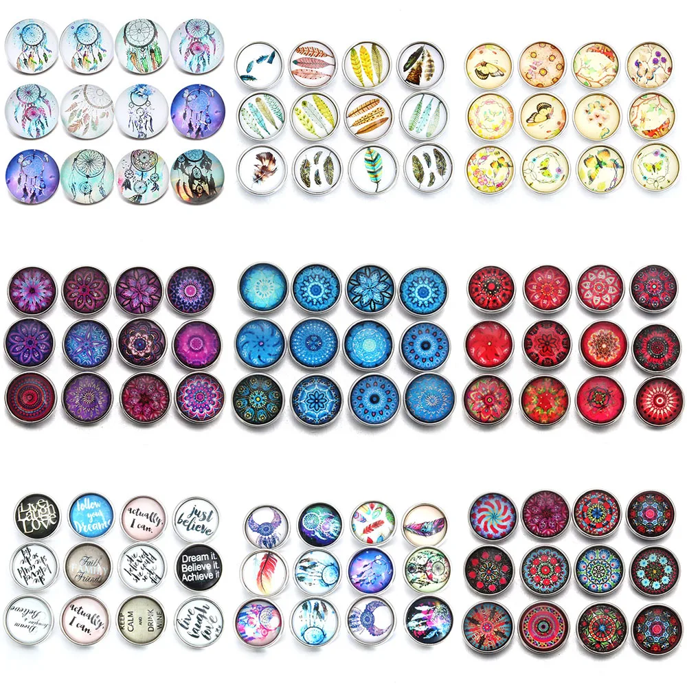 

10pcs/lot New Snap Jewelry Vintage Mixed Red Blue Color Glass Snap Button Fit 18mm Snap Button Jewelry For Snap Earring Bracelet