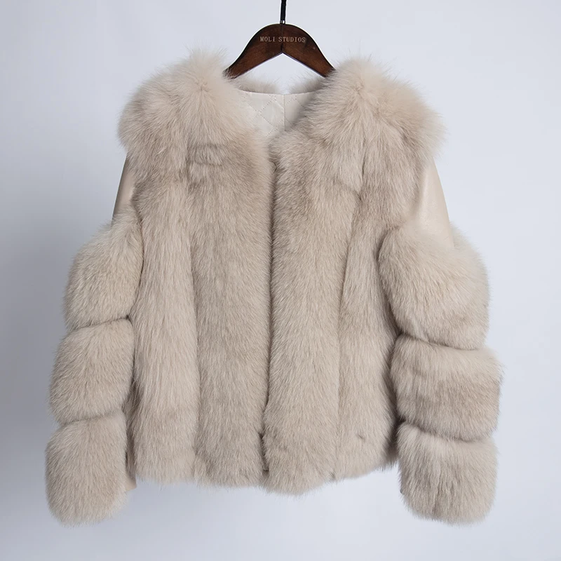 

Genuine leather jacket Real fox fur coat short slim style outerwear winter women coat 2019 women warm abrigos mujer invierno