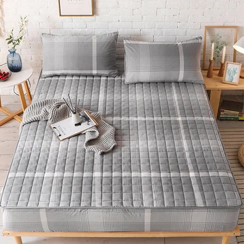

Washable Bed Cover Queen Size Breathable Stripes Mattress Cover Cotton Embossed Quilted King Mattress For Bed Protector Cover