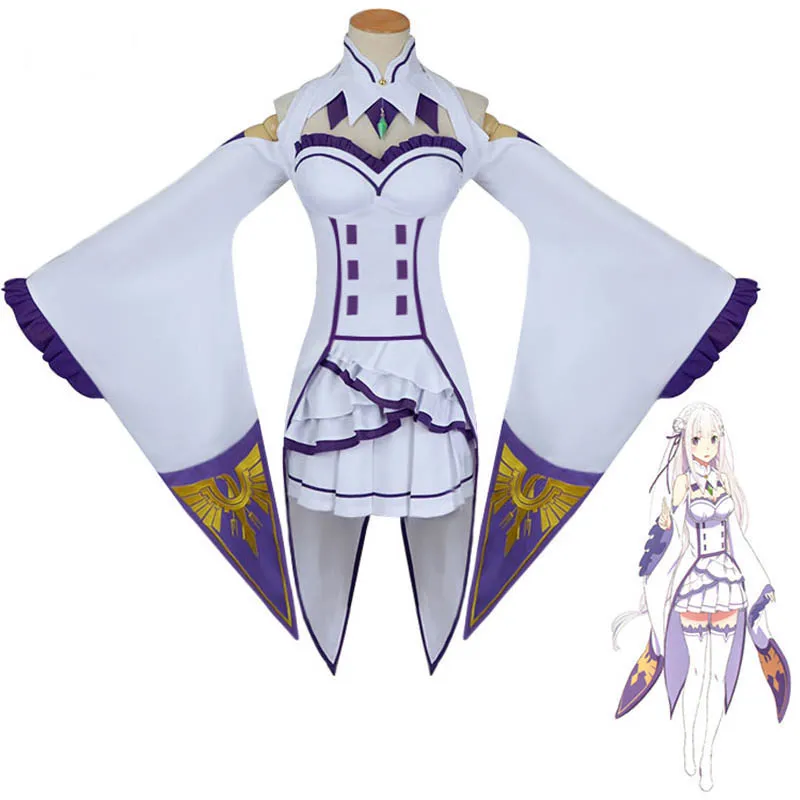 Аниме Re: zero Hajimeru Isekai Seikatsu жизнь в другом мире Эмилия косплей костюм платье парик