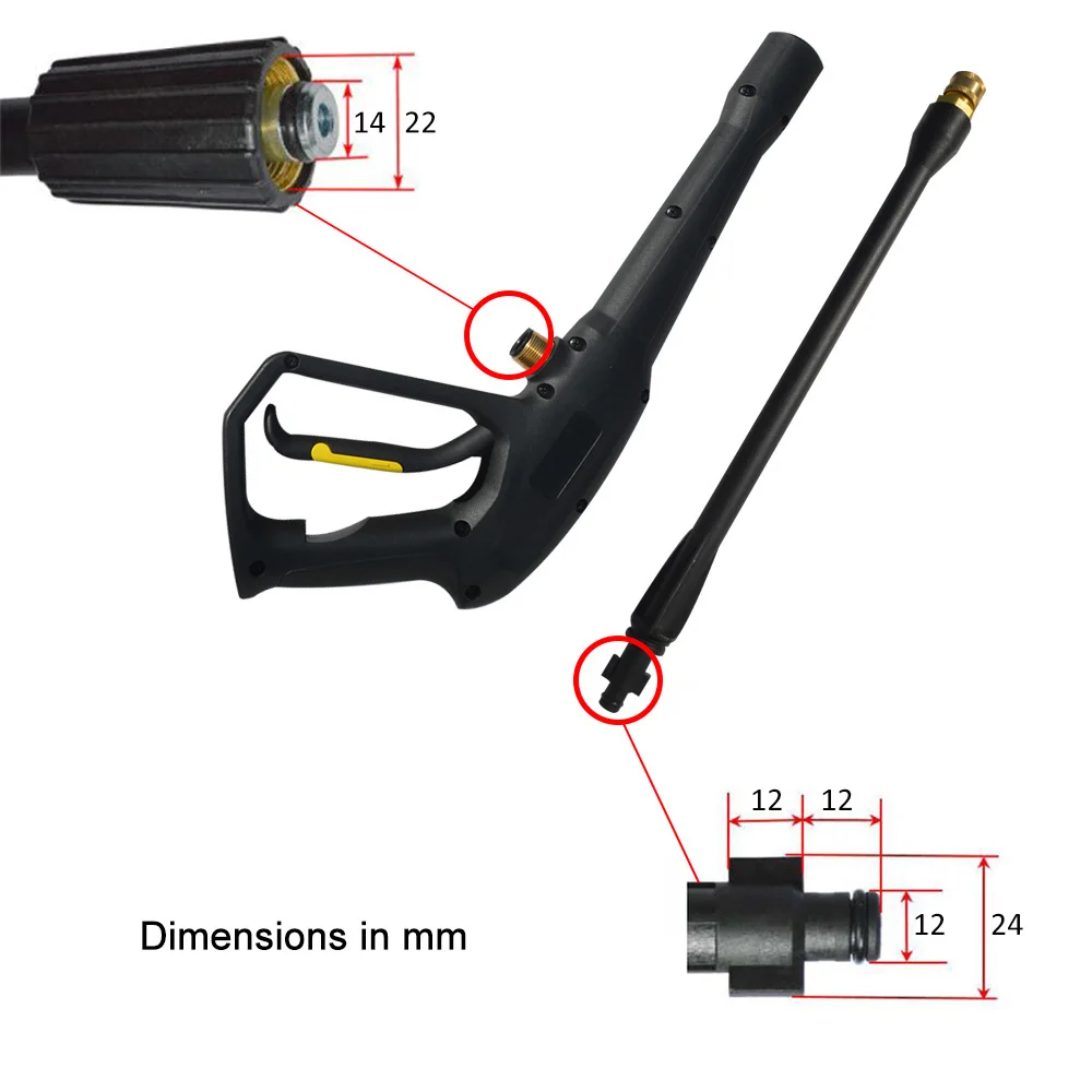 Replacement Pressure Washer Gun Lance Nozzle Car Washer Gun Water Spray Gun High Pressure Water Gun M22 Inlet Fitting Connector 5