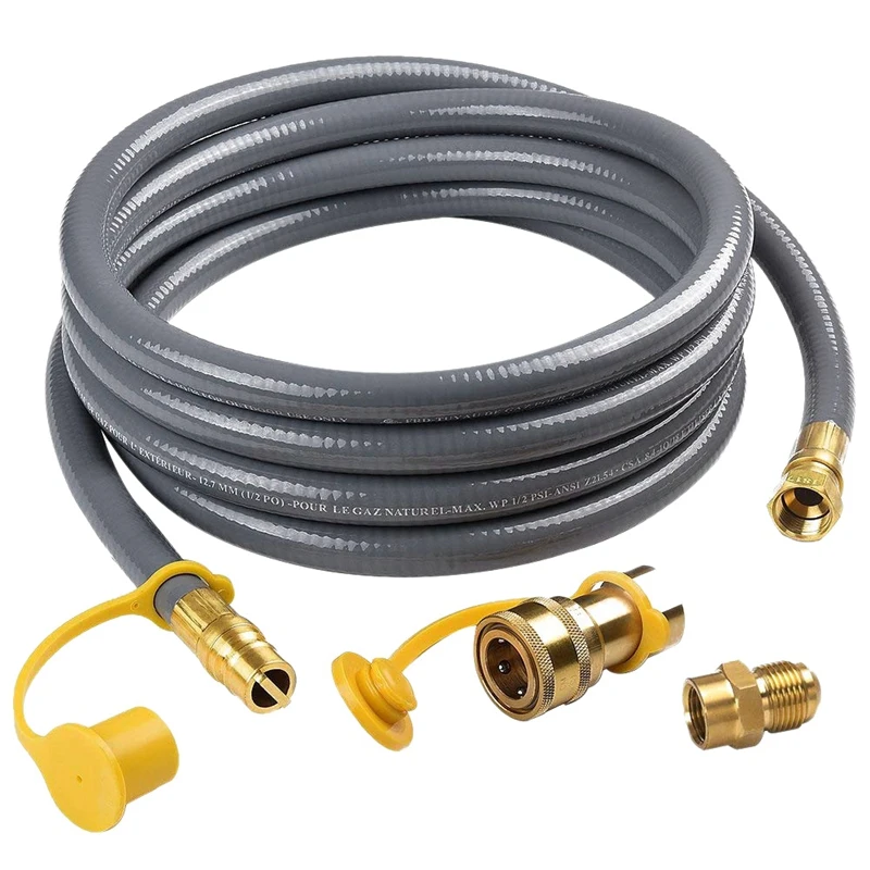 

3.66m Natural Gas Hose with Quick Connect Fittings, 3/8 Inch Propane/Natural Gas Quick Disconnect Kit Extension Hose Assembly