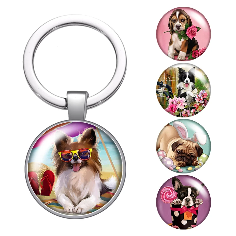 

Cute Dogs Love pet Lovely dogs glass cabochon keychain Bag Car key chain Ring Holder Charms silver keychains for Men Women Gifts