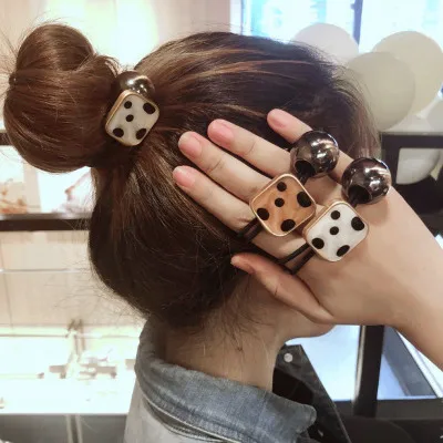 Korean Black and White Wave Dot Square Circle Head Rope Lovely Elastic Hairwear Rubber Band Hairband Fashion Jewelry | Украшения и