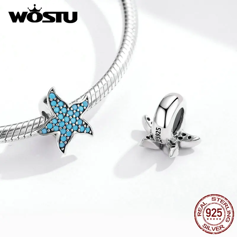 WOSTU серебро 925 пробы Морская звезда Силиконовая пробка разделитель синие