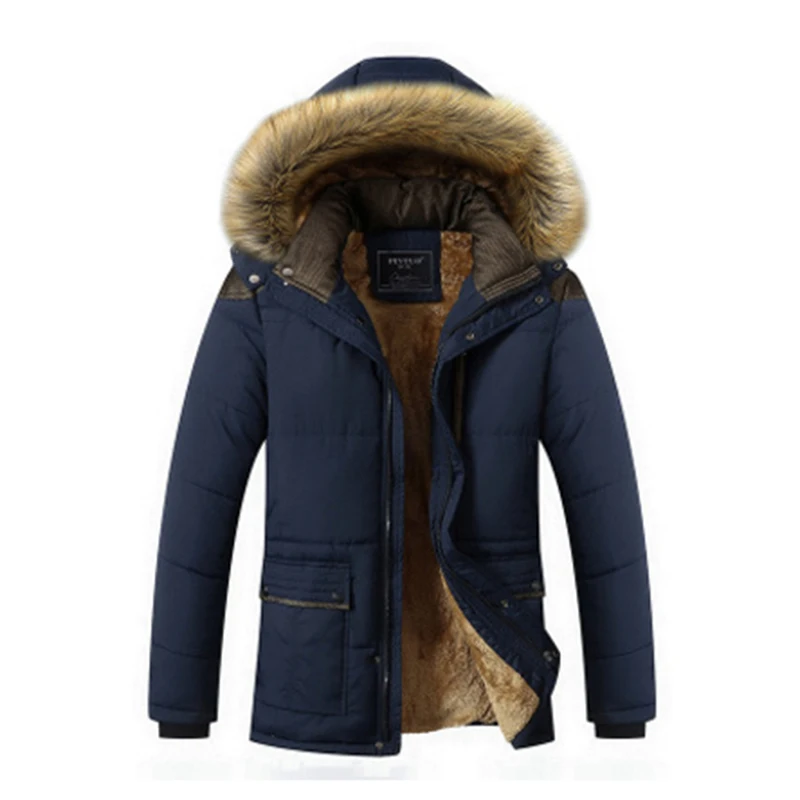 Зимние ветрозащитные мужские однотонные парки с хлопковой подкладкой, мужские повседневные куртки, утепленные пальто, теплая одежда размера плюс 5XL - Цвет: blue
