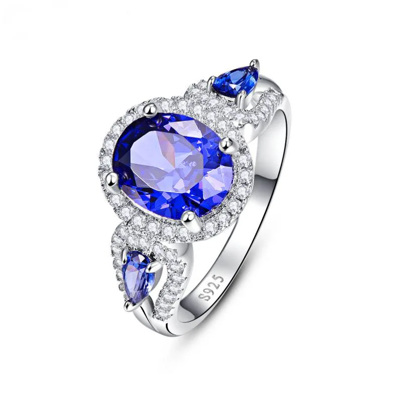 Кольцо из серебра 925 пробы Bague Ringen для женщин, роскошные вечерние кольца 8*10 мм, сапфир, ювелирные изделия для девушек, голубой циркон, Size6-10