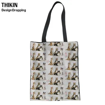 

THIKIN Cute Sheltie Dog Printing Women Duty Shopping Bags for Shopper Canvas Tote Bag Teenagers Linen Females Recycle Eco Bag