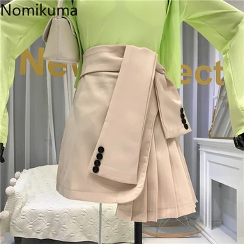 

Nomikuma 2020 Summer New Women Skirt Irregular Bandage Slim Waist Skirts Korean Pleated A-line Mini Faldas Mujer Moda 6A393