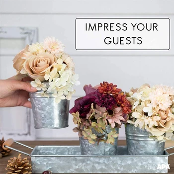 

Metal Bucket Vases for Flowers Herbs Snack with Tray Vintage Rustic Farmhouse Decor