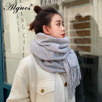 

Vintage Luxury Brand Autumn Winter Women Scarfs College Style Tassel Plaid Pattern Female Pashmina Streetwear Gifts for Women