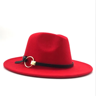 red Женские фетровые шляпы из шерсти, джазовые фетровые шляпы, модные женские шляпы с плоским козырьком, Панама, шляпа игрока, Карнавальная Кепка - Цвет: red